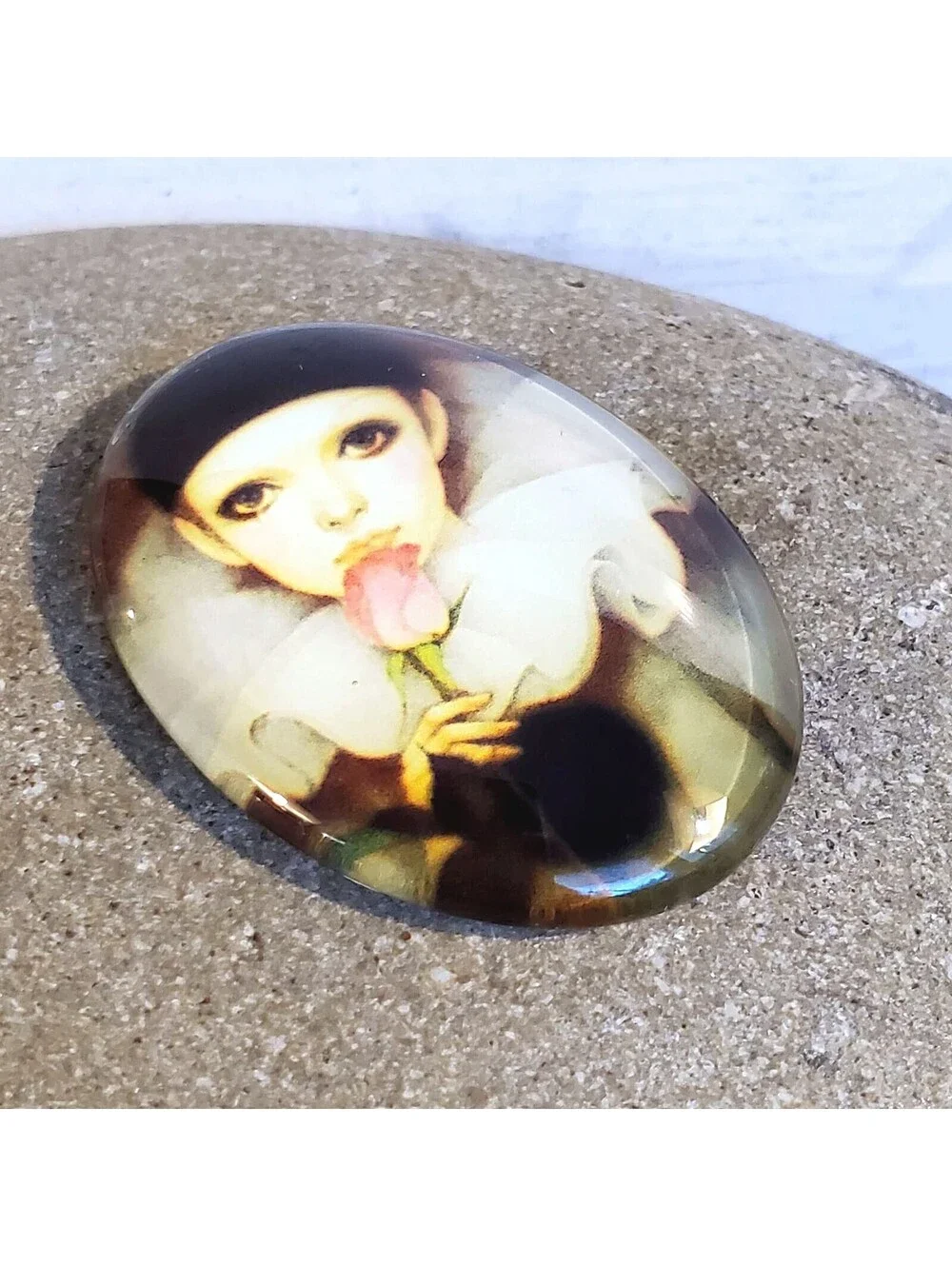 Artsy Fantasy Girl Pink Rose Woman 40x30mm Oval Glass Cabochon